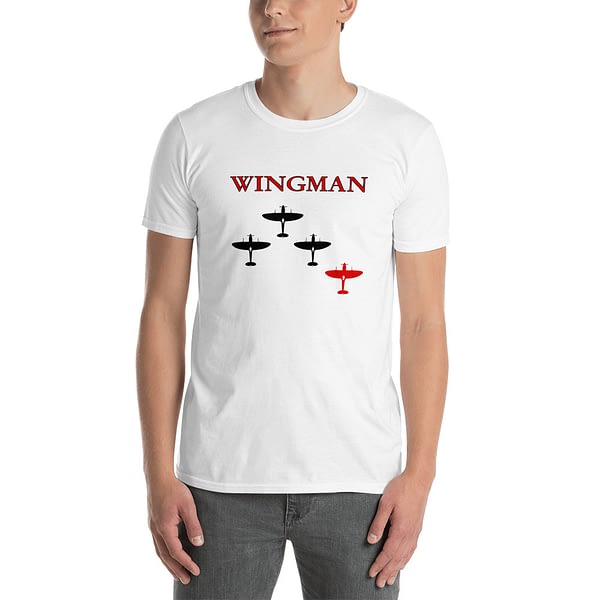 Man wearing a Red Wingman Dogfight Tshirt from Mrugacz.