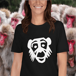 Gal wearing a Happy White Monkey T-Shirt from Mrugacz.