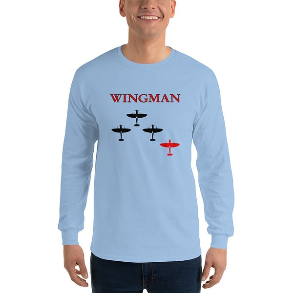 Man wearing a Red Wingman Dogfight longsleeve shirt from Mrugacz.