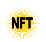 Black "NFT" letter in a gold sunburst, genuine seal by Mrugacz.