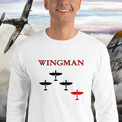 Man wearing a Red Wingman Dogfight longsleeve shirt from Mrugacz.