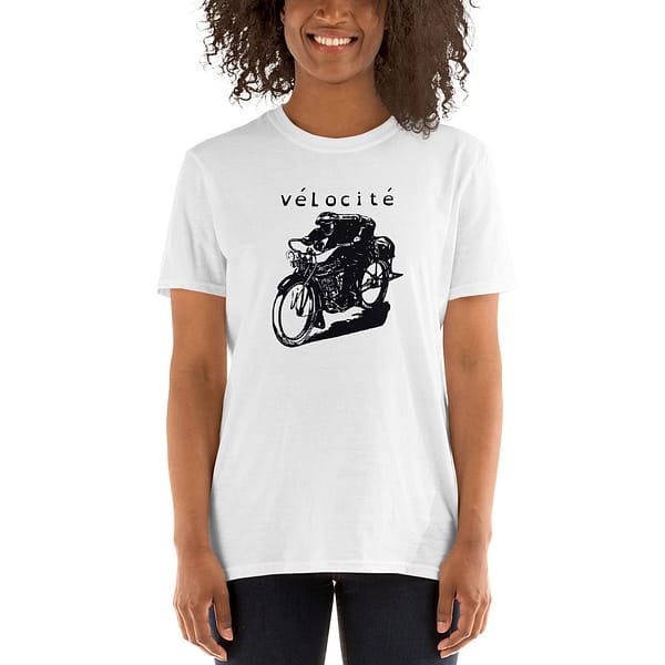 Woman wearing a Classic Motorcycle Velocity TShirt by Mrugacz