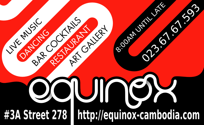 Business card with orange and black colors for Equinox in Phnom Penh.